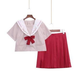 Short-sleeve Sailor Top / Pleated Skirt / Bow Tie / Set