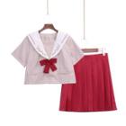 Short-sleeve Sailor Top / Pleated Skirt / Bow Tie / Set
