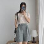 Band-waist Pintuck-tim Shorts