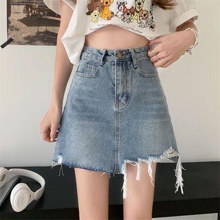 High-waist Washed Ripped Mini Skirt