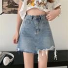 High-waist Washed Ripped Mini Skirt