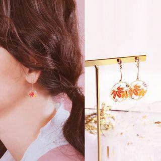 Rhinestone Leaf Disc Dangle Earring As Shown In Figure - One Size