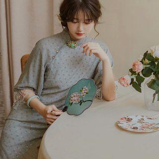 Elbow-sleeve Chiffon Midi Qipao Dress