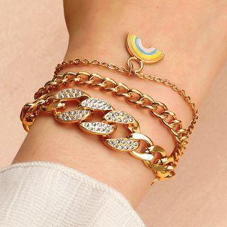 Rainbow Rhinestone Chain Layered Alloy Bracelet 1 Pc - 01 - 0674 - Gold - One Size