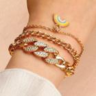 Rainbow Rhinestone Chain Layered Alloy Bracelet 1 Pc - 01 - 0674 - Gold - One Size