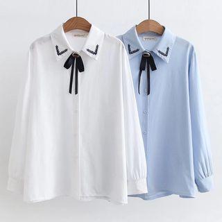 Embroidered Mock-tie Shirt