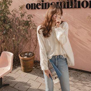 Round-neck Pintuck Trim Blouse