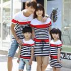 Family Matching Striped Short Sleeve T-shirt / Short Sleeve Drawstring Waist Dress