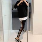 Set: Letter-printed Layered-hem Sweatshirt + Piped Leggings