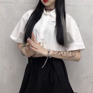 Short Sleeve Cropped Shirt / Suspender A-line Skirt