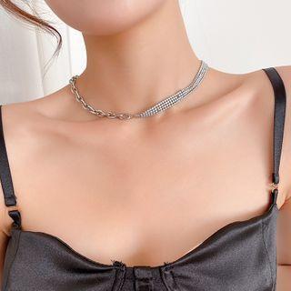 Rhinestone Chain Choker Sliver - One Size