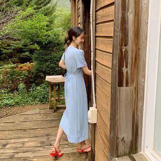 Button-up Long Monotone Dress
