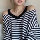 Cold-shoulder 3/4-sleeve T-shirt