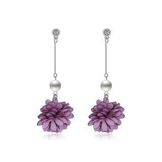 925 Sterling Silver Elegant Fashion Sweet Romantic Red Flower And Petals Earrings With Pearl Silver - One Size