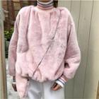 Set: Turtle-neck Faux-fur Top + Crossbody Bag