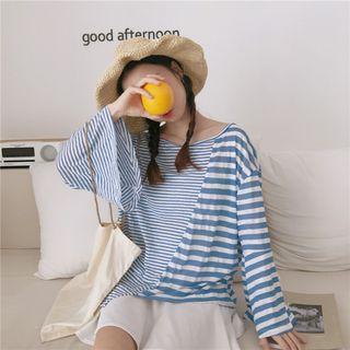 Contrast Panel Striped Long-sleeve T-shirt