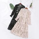 Bell-sleeve Heart Pattern Midi Chiffon Dress