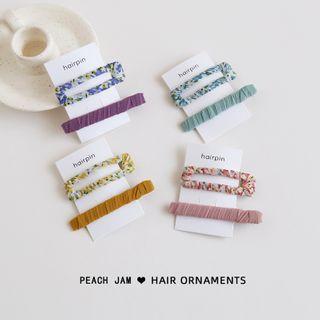 Set: Floral Print / Plain Fabric Hair Clip