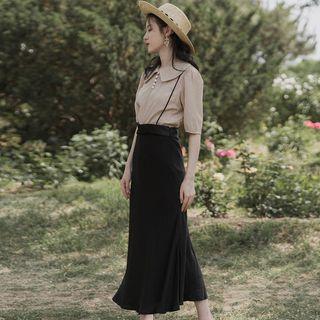 Set: Elbow-sleeve Shirt + Mermaid Midi Skirt