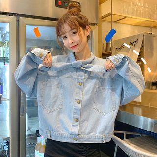 Bow-accent Loose-fit Denim Jacket