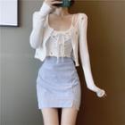 Set: Light Jacket + Spaghetti Strap Top Set Of 2 - White Jacket & Spaghetti Strap Top - White - One Size
