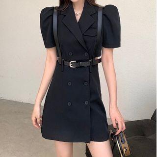 Short-sleeve Double-breasted Sheath Dress / Harness Belt