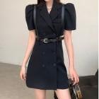 Short-sleeve Double-breasted Sheath Dress / Harness Belt