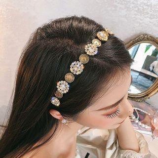 Retro Rhinestone Headband Gold & Black - One Size