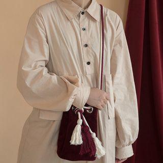 Tassel Accent Crossbody Pouch Wine Red - One Size