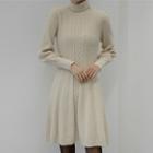 Turtle-neck Cable-knit Flare Dress