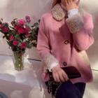 Faux-fur Trim Wool Blend Knit Jacket Pink - One Size