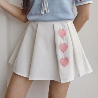 Embroidered Pleated Mini Skirt