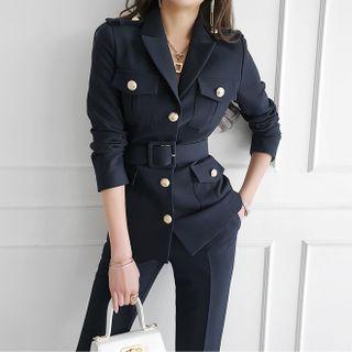 Set: Button Jacket + Dress Pants + Belt