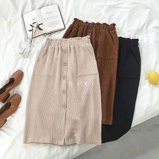 Plain Single-breasted High-waist A-line Skirt
