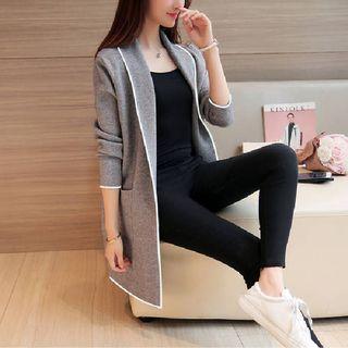 Contrast Trim Open-front Coat