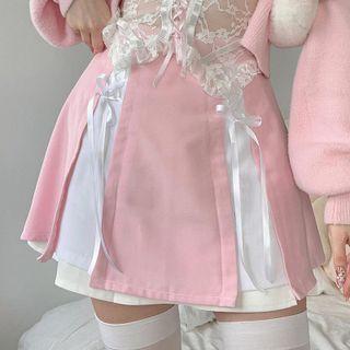 High Waist Color-block A-line Miniskirt