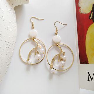 Faux Pearl Hoop Hook Drop Earring / Clip-on Earring