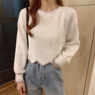 Irregular Hem Long-sleeve Knit Top White - One Size