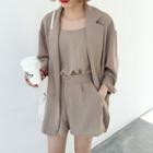 Set: Plain Blazer + Camisole Top + Shorts