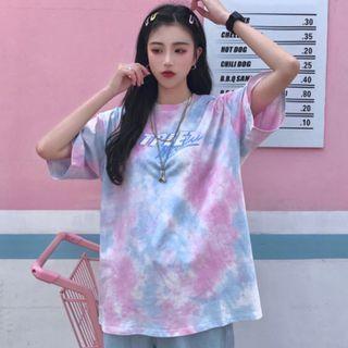 Short-sleeve Tie-dye Lettering T-shirt