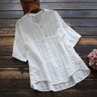 Short-sleeve Diamond Embroidered Blouse White - One Size