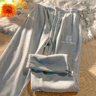 Letter Embroidered Ribbed Sweatpants