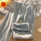 Letter Embroidered Ribbed Sweatpants