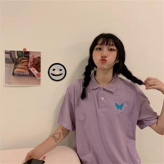 Short-sleeve Butterfly Embroidered Polo Shirt