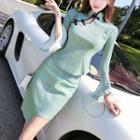 Set: Long-sleeve Frog Button Top + Mini Fitted Skirt