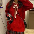 Color-block Loose-fit Knit Sweater Red - One Size