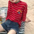 Embroidered Striped Loose-fit Short-sleeve T-shirt