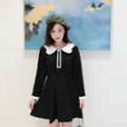 Long-sleeve Two-tone Mini A-line Collared Dress
