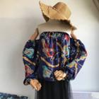 Puff-sleeve Printed Off-shoulder Blouse