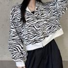 Zebra Print Cropped Zip-up Hoodie